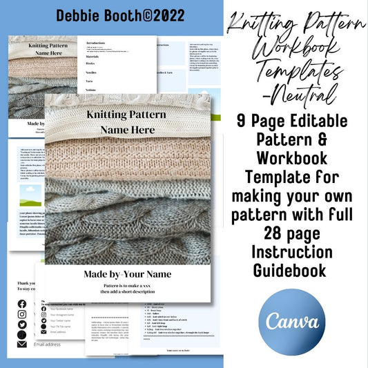 Knitting Pattern Workbook Template | 28 page instruction book how to make your own pattern using Canva