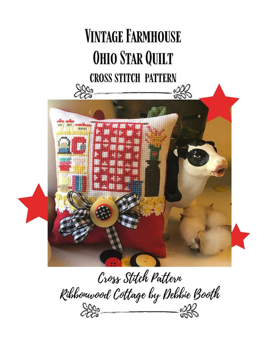 Cross Stitch Pattern - Vintage Farmhouse Ohio Star Quilt  immediate download