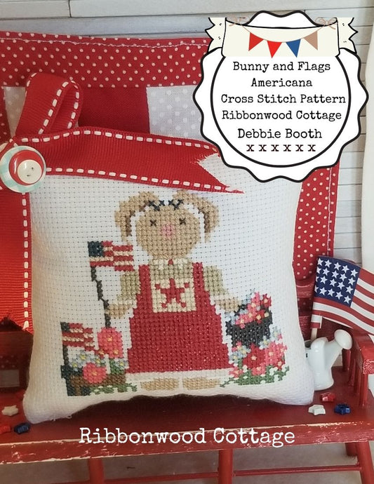 Bunny And Flags American Cross Stitch pattern