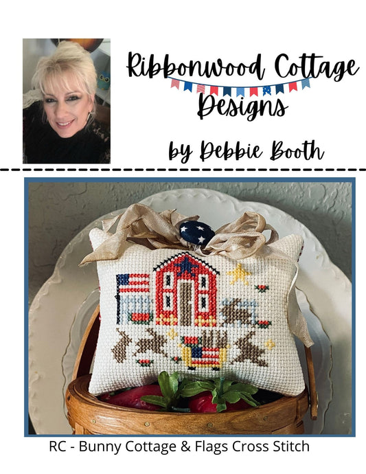 Cross Stitch Bunny Cottage and American Flag Pattern Download Digital File